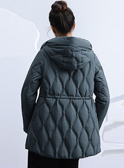 Solid Hooded Zip Up Down Jacket