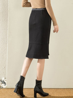 Black Split Knitted Peplum Skirt