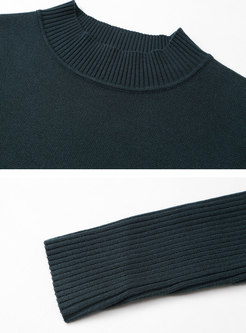 Half Turtleneck Jacquard A Line Sweater Dress