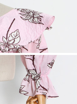 V-neck Long Sleeve Ruffle Print Boho Maxi Skirt Suits