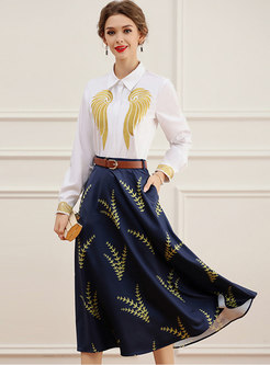 Long Sleeve Embroidered High Waisted Maxi Skirt Suits