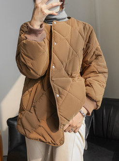 Crew Neck Single-breasted Straight Quilted Coat