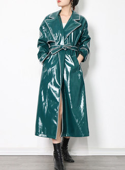 Patent Leather Waterproof Shiny Long Trench Coat