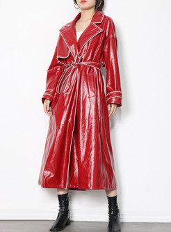 Patent Leather Waterproof Shiny Long Trench Coat