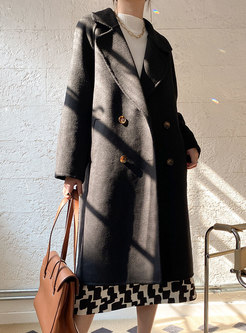 Brief Double-breasted Straight Long Wool Peacoat