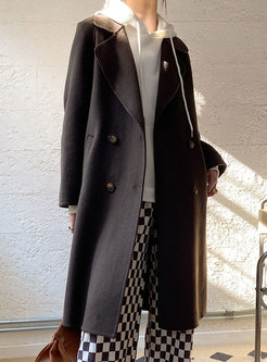 Brief Double-breasted Straight Long Wool Peacoat