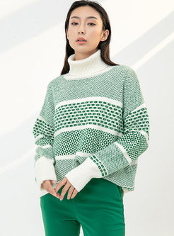 Turtleneck Long Sleeve Pullover Jacquard Sweater