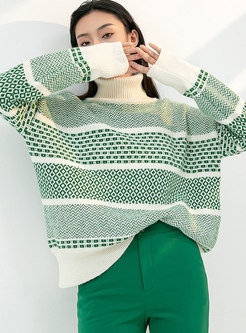 Turtleneck Long Sleeve Pullover Jacquard Sweater