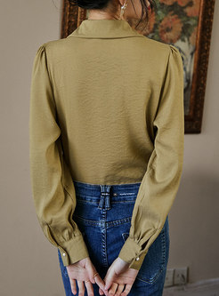 Long Sleeve Patchwork Single-breasted Blouse