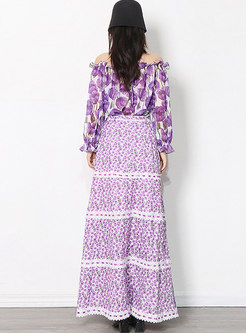 Off-the-shoulder Floral Boho Long Skirt Suits