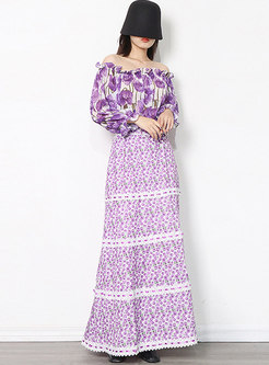Off-the-shoulder Floral Boho Long Skirt Suits