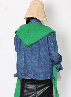 Removable Hooded Scarf Straight Denim Jacket