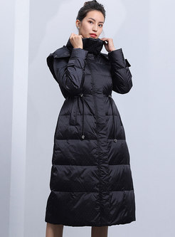 Removable Hooded Drawstring Long Puffer Coat