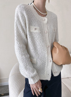 Crew Neck Single-breasted Mohair Sweater Cardigan