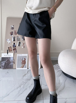 High Waisted Leather Winter Wide Leg Shorts