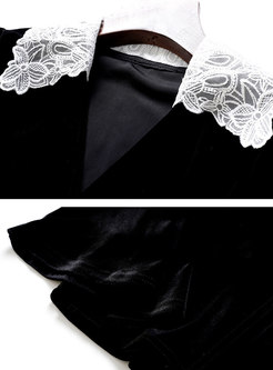 V-neck Velvet Ruffle Blouse & Midi Mermaid Skirt