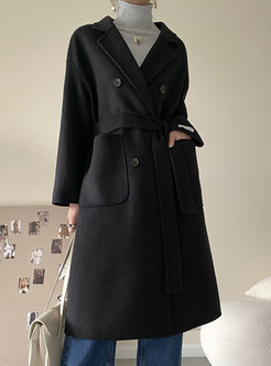 Double-breasted Long Straight Wool Blend Peacoat
