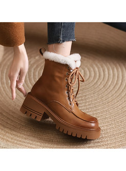 Rounded Toe Block Heel Winter Snow Boots
