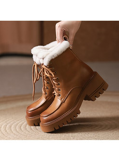 Rounded Toe Block Heel Winter Snow Boots