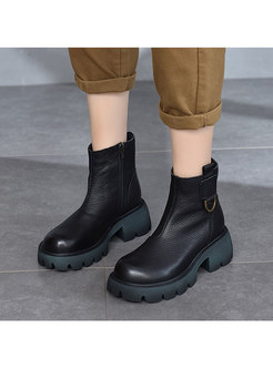Rounded Toe Black Heel Winter Short Boots