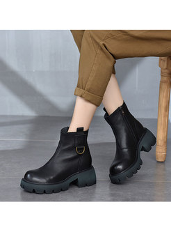 Rounded Toe Black Heel Winter Short Boots