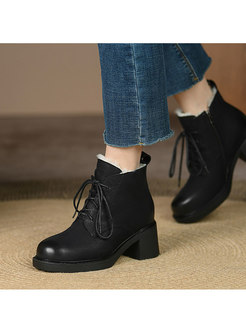 Retro Rounded Toe Short Plush Lined Ankle Boots