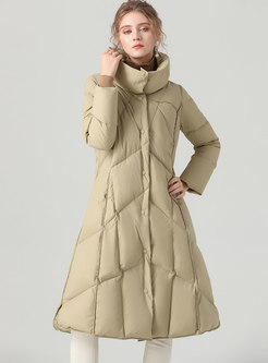 Mock Neck Single-breasted A Line Puffer Coat