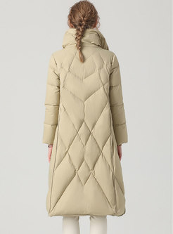 Mock Neck Single-breasted A Line Puffer Coat