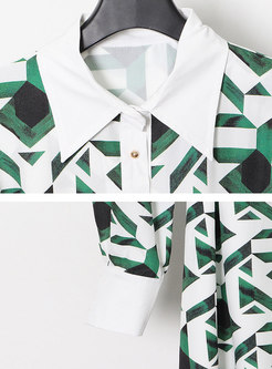 Casual Geometric Pattern Button-down Shirt Long Dress