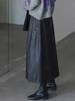 Stylish High Waisted Leather A Line Maxi Skirt