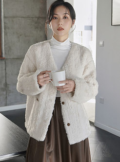 V-neck Single-breasted Straight Lambswool Coat