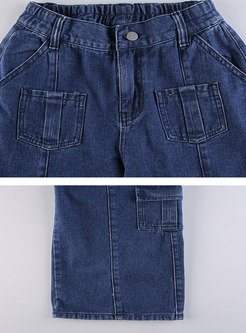 High Waisted Flap Pockets Wide Leg Jeans