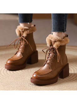 Rounded Toe Short Plush Lined Winter Boots