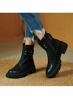Retro Rounded Toe Winter Ankle Boots
