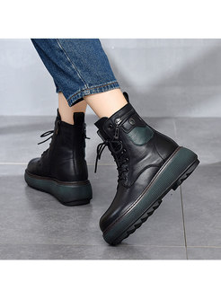 Rounded Toe Fleece Lined Platform Ankle Boots