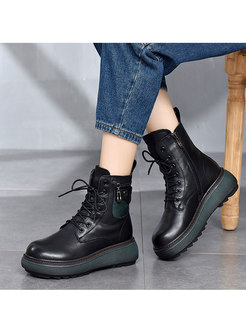 Rounded Toe Fleece Lined Platform Ankle Boots