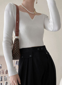 Off-the-shoulder Pullover Ribbed Knit Top