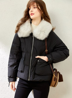 Fox Fur Collar Straight Short Down Coat