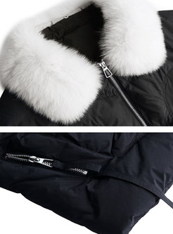 Fox Fur Collar Straight Short Down Coat