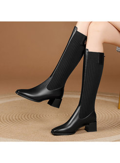 Square Toe Chunky Heel Winter Long Boots