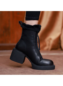Rounded Toe Block Heel Winter Ankle Boots