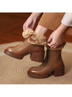 Rounded Toe Block Heel Winter Ankle Boots