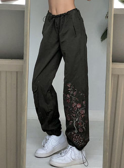 Retro Low Rise Print Straight Ankle-tied Pants