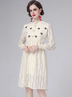 Long Sleeve Lace Patchwork Embroidered Dress