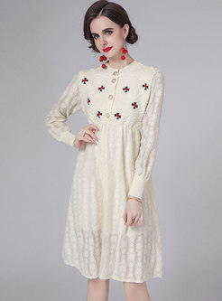 Long Sleeve Lace Patchwork Embroidered Dress
