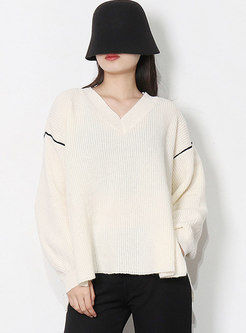 V-neck Pullover Loose Asymmetric Sweater