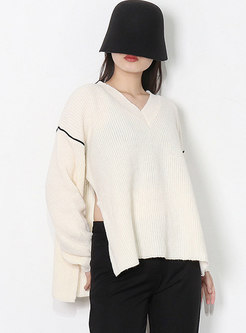 V-neck Pullover Loose Asymmetric Sweater