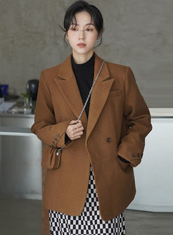 Notched Collar Double-breasted Loose Winter Blazer