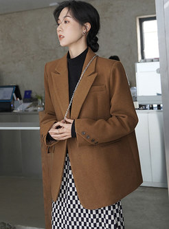 Notched Collar Double-breasted Loose Winter Blazer