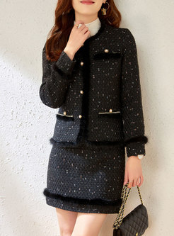 Black Tweed Short Coat & Mini Sheath Skirt